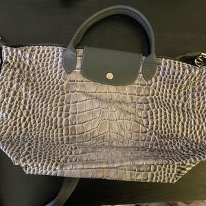 Longchamp black/grey snakeskin medium tote with crossbody handle